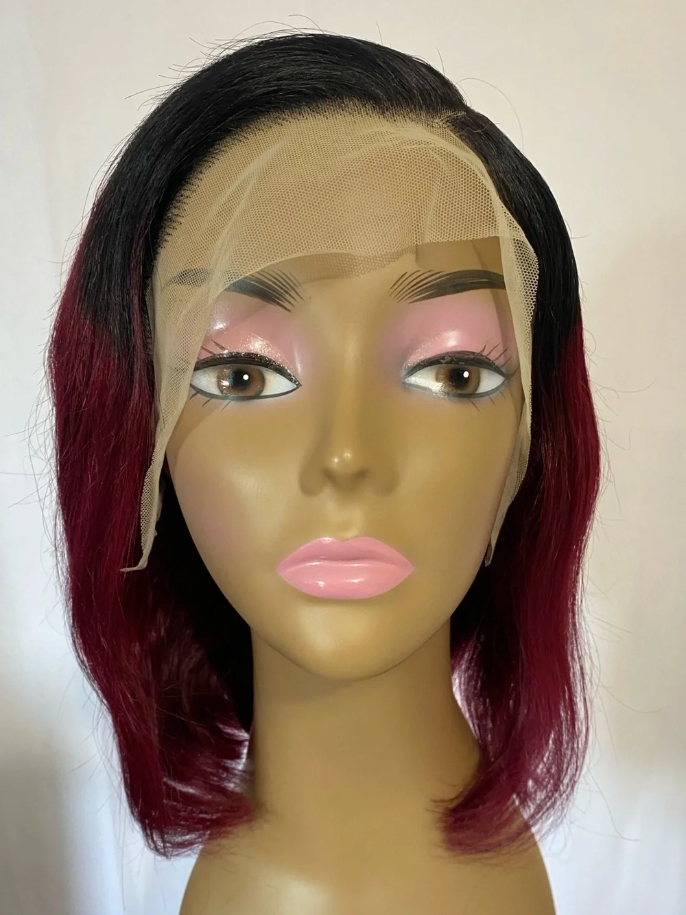 Ombré Burgundy Lace Front Bob Wig 13x4 Glue-less 10A Human Hair 150 Density 12”